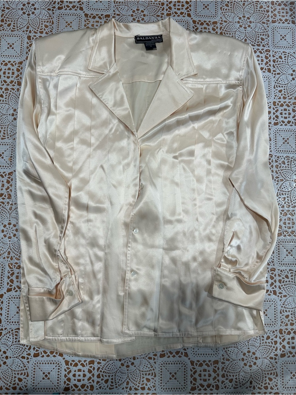 Baldanza 100% Silk Champagne Button Front Blouse Size 4